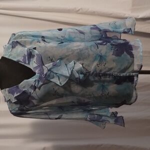 Dressbarn aqua and lavender bottom front sheer flutter sleeve and neckline…